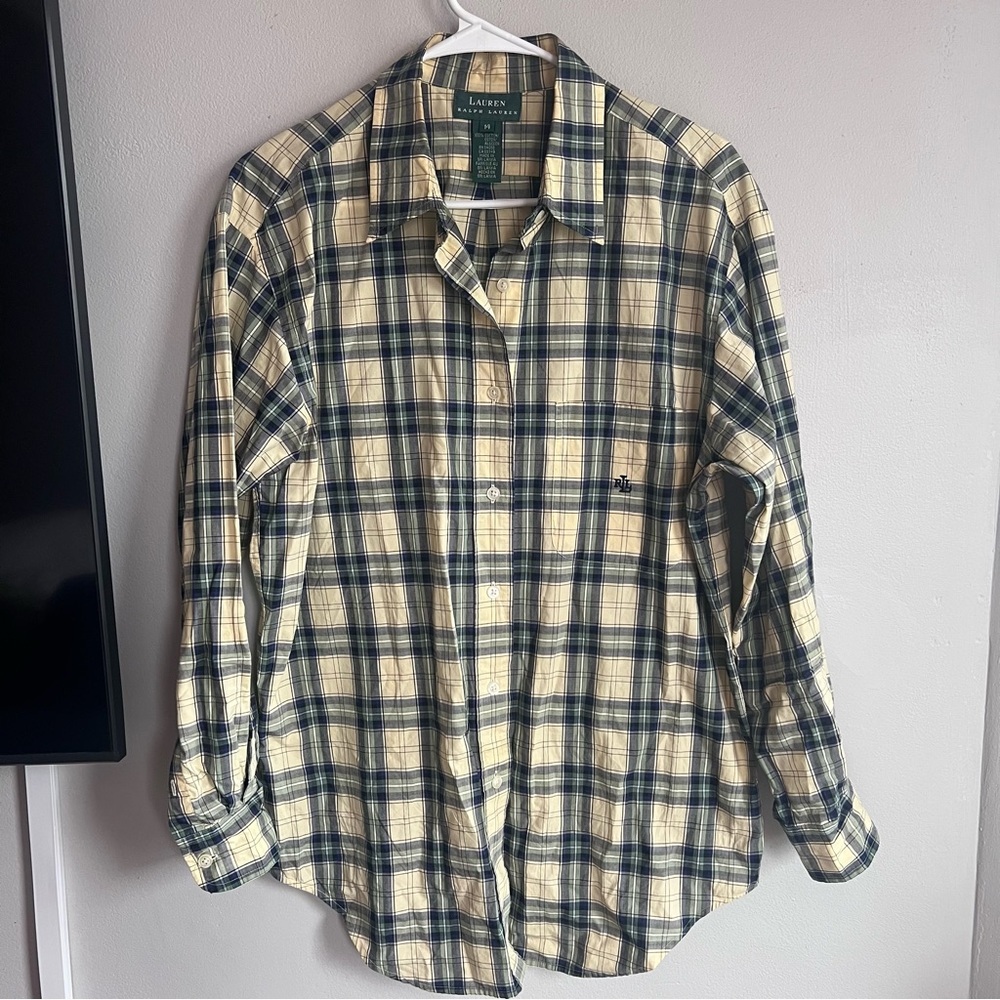 Lauren Ralph Lauren Plaid Button Down Shirt Cotton 14 RLL logo